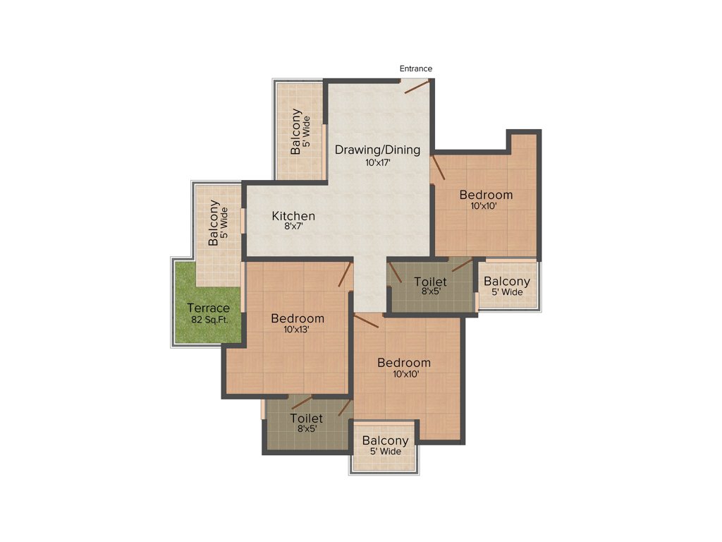 Amrapali Courtyard (3BHK+2T (1,185 sq ft) 1185 sq ft)