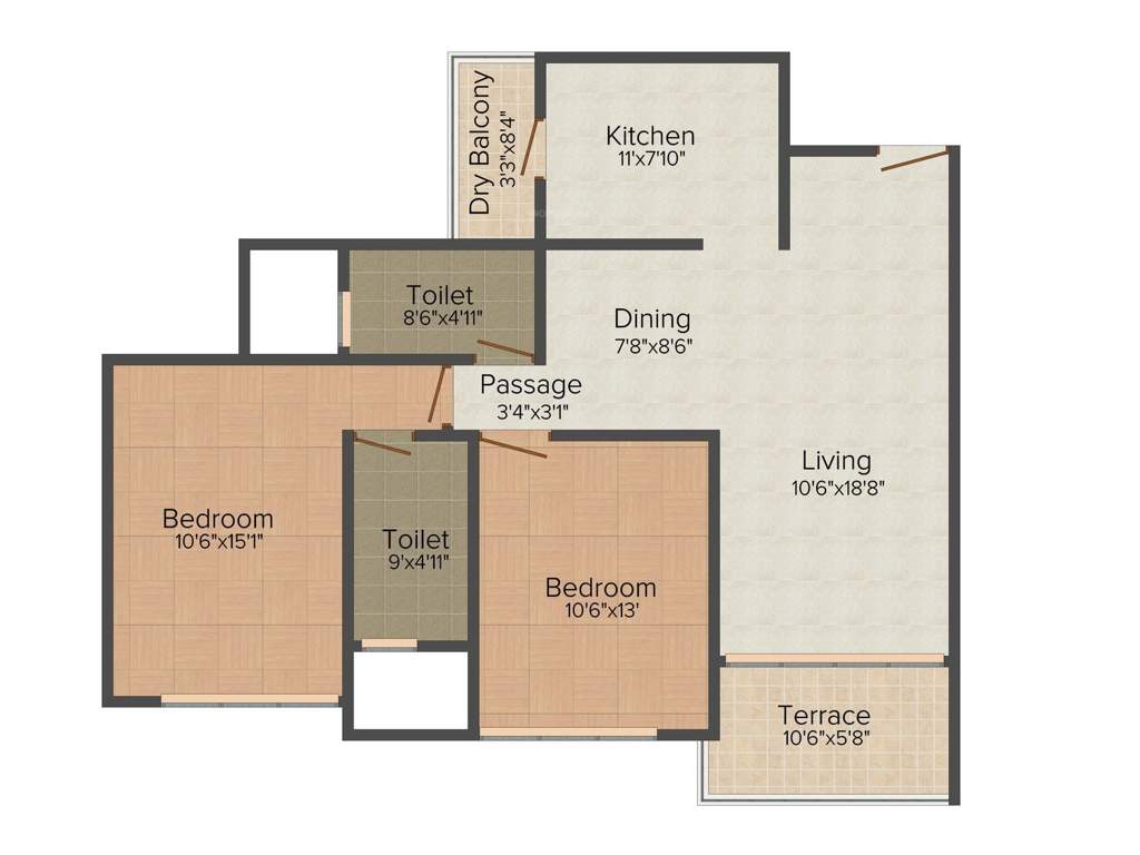 Kohinoor City (2BHK+2T (1,398 sq ft) 1398 sq ft)