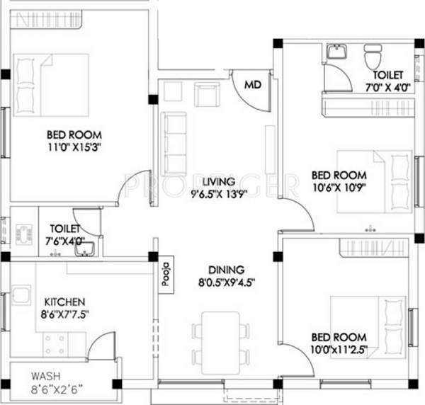RP Ram (3BHK+2T (1,200 sq ft) 1200 sq ft)