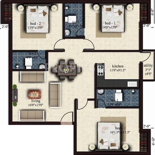 India Indira Enclave (3BHK+3T (1,527 sq ft) 1527 sq ft)