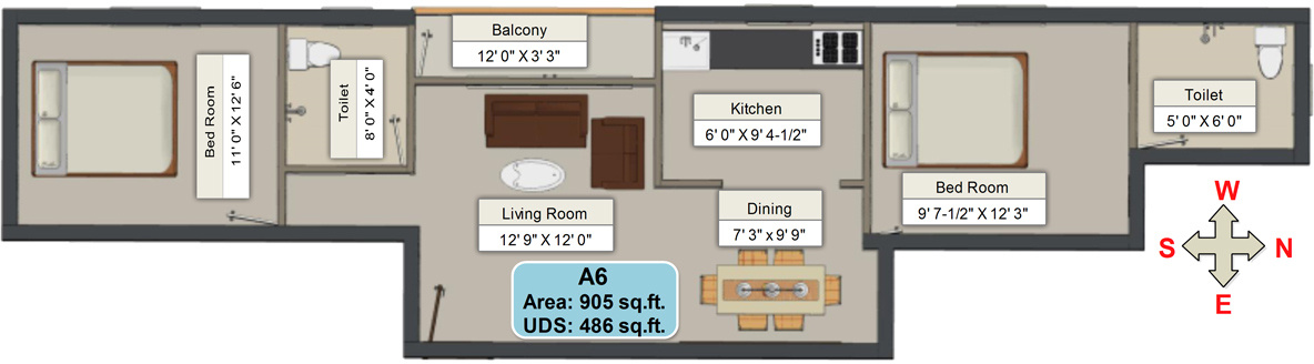 United Reside (2BHK+2T (905 sq ft) 905 sq ft) United Reside (2BHK+2T (905 sq ft) 905 sq ft)