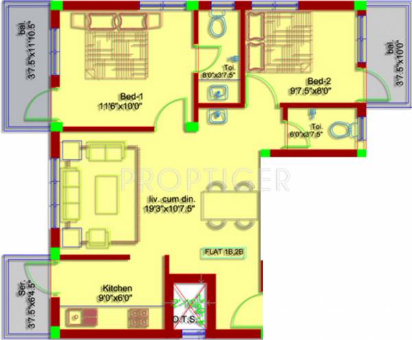 Amman Srishti (2BHK+2T (885 sq ft) 885 sq ft)