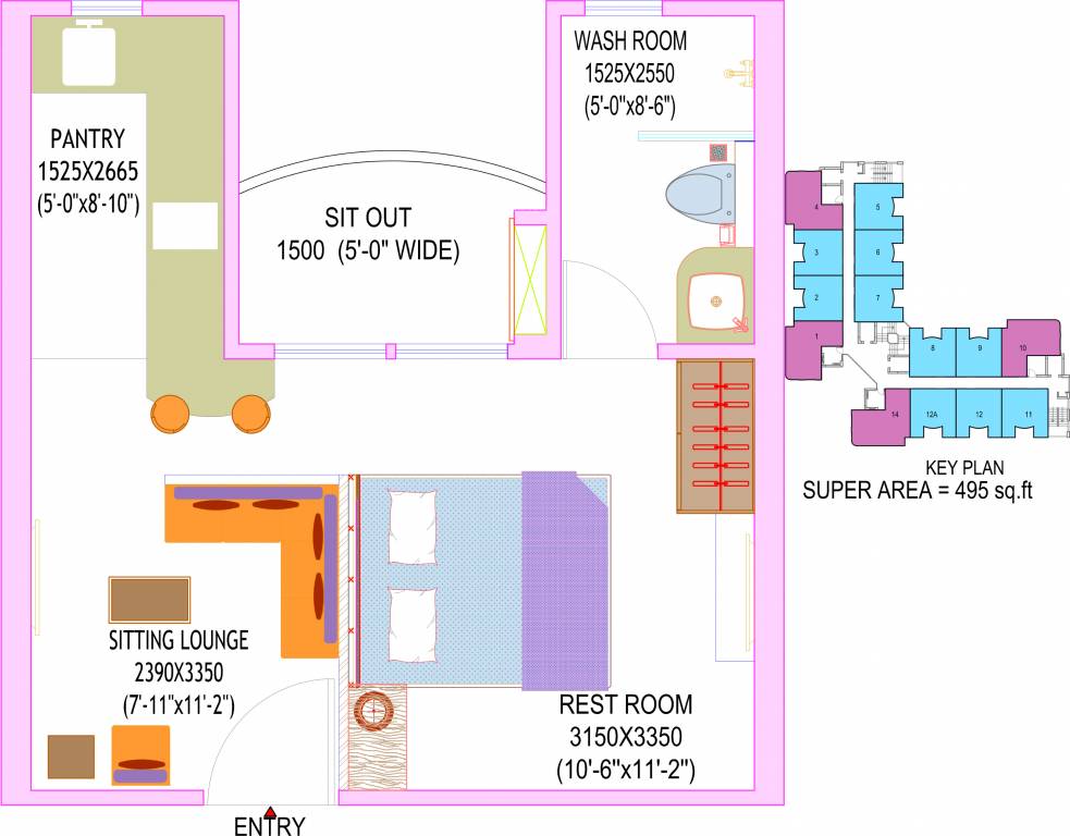 Ajnara Elements (1BHK+1T (495 sq ft) 495 sq ft)
