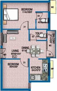 966 sq ft 2 BHK Floor Plan Image - AC M Lord Available for sale