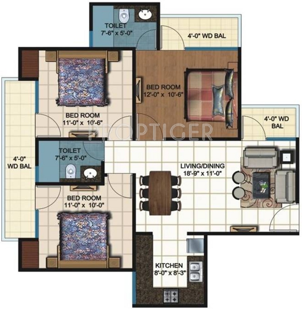 3 Bhk Floor Plan 1200 Sq Ft