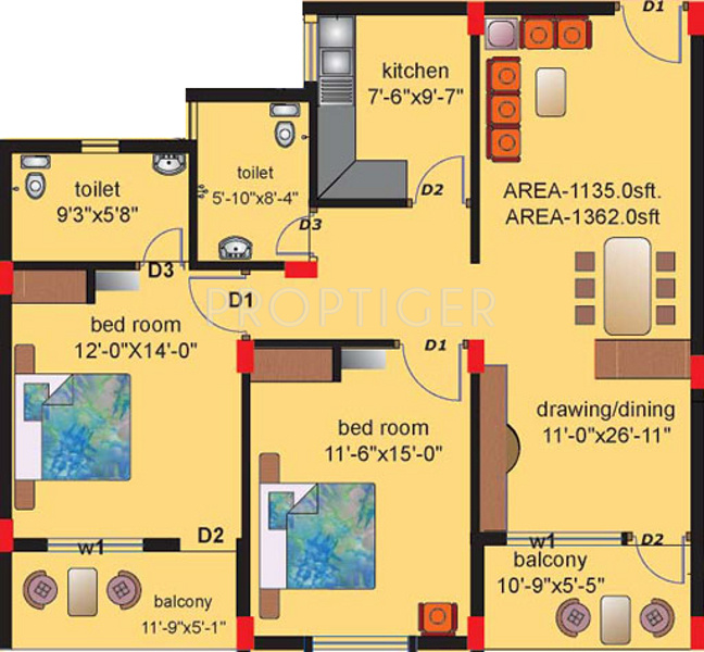 Sri Plaza (2BHK+2T (1,362 sq ft) 1362 sq ft)