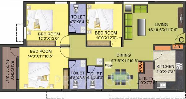 Smart Gloriosa Tower (3BHK+3T (1,439 sq ft) + Pooja Room 1439 sq ft)