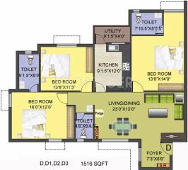 Smart Gloriosa Tower (3BHK+3T (1,516 sq ft) + Pooja Room 1516 sq ft) Smart Gloriosa Tower (3BHK+3T (1,516 sq ft) + Pooja Room 1516 sq ft)