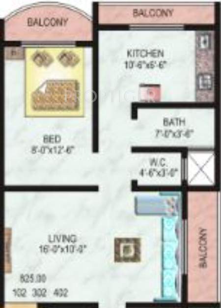 Raj Padmavati (1BHK+1T (825 sq ft) 825 sq ft)
