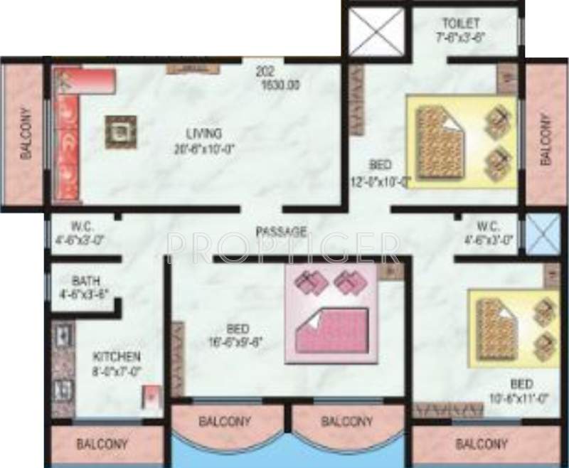 Raj Padmavati (3BHK+2T (1,530 sq ft) 1530 sq ft)