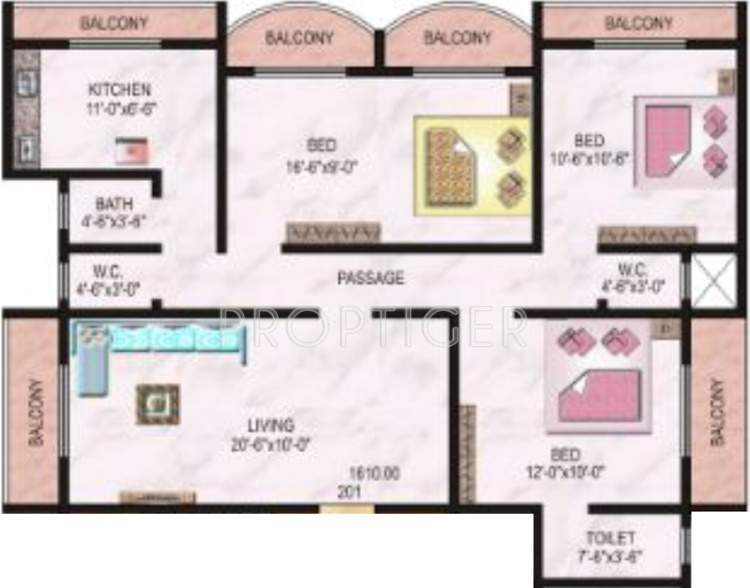 Raj Padmavati (3BHK+2T (1,610 sq ft) 1610 sq ft)