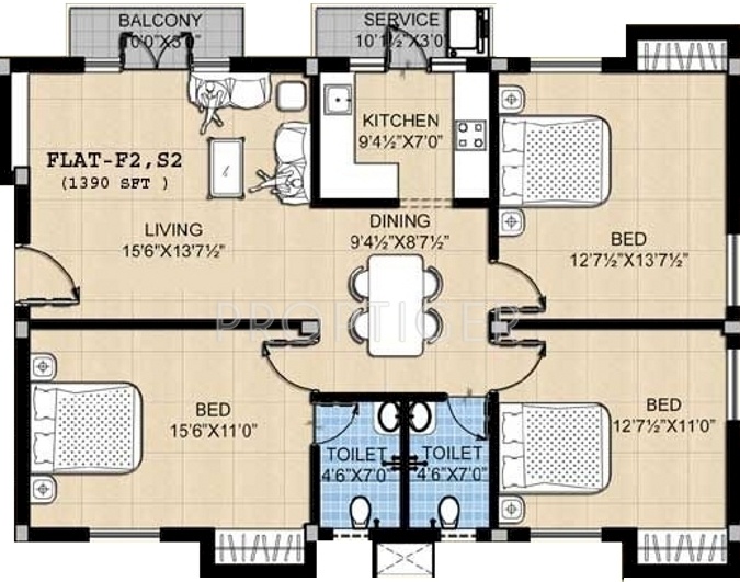 Amman Nakshatra Apartment (3BHK+2T (1,390 sq ft) 1390 sq ft)