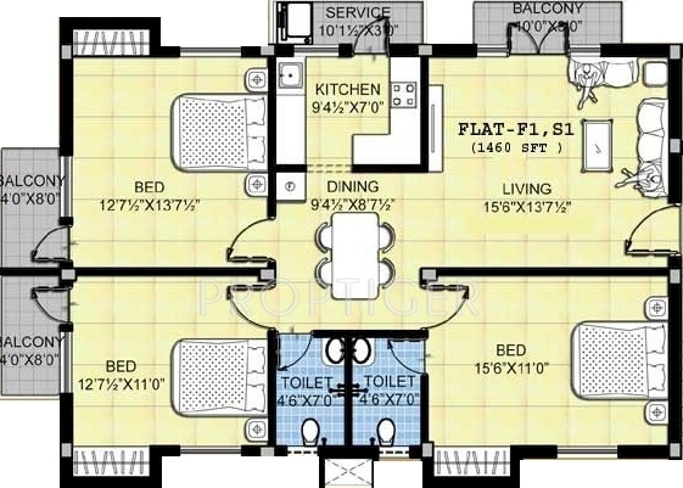 Amman Nakshatra Apartment (3BHK+2T (1,460 sq ft) 1460 sq ft)