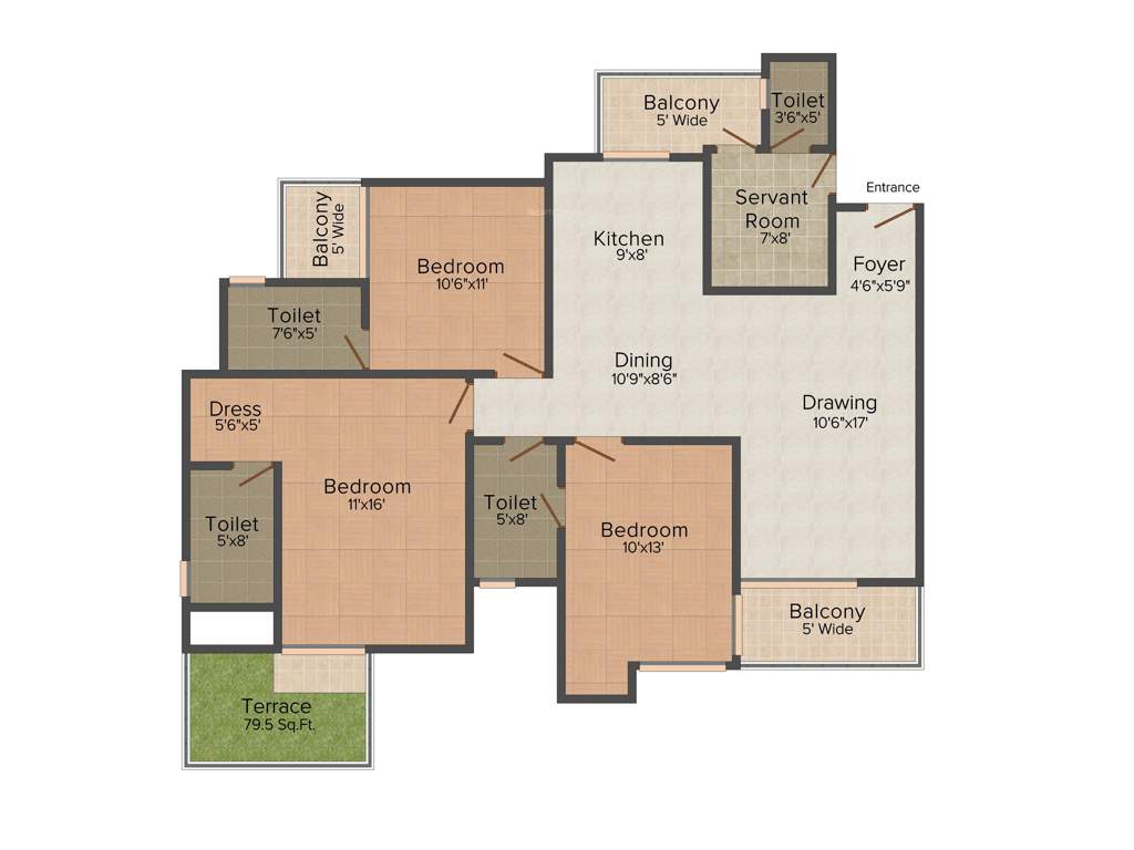 Amrapali Courtyard (3BHK+3T (1,700 sq ft) Servant Room 1700 sq ft)