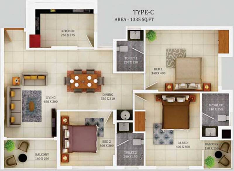  Regalia (3BHK+3T (1,335 sq ft) 1335 sq ft)