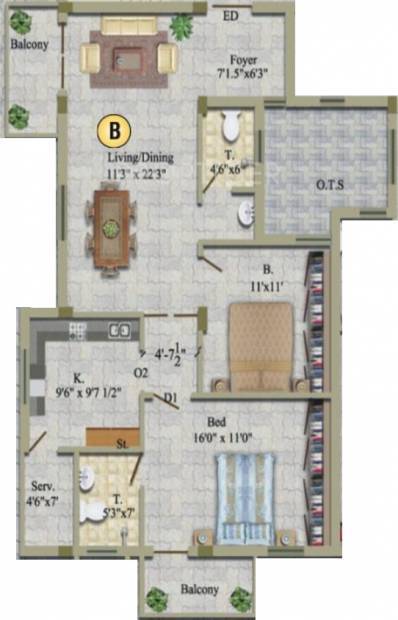 Chola Sri Padmam (2BHK+2T (1,211 sq ft) 1211 sq ft)