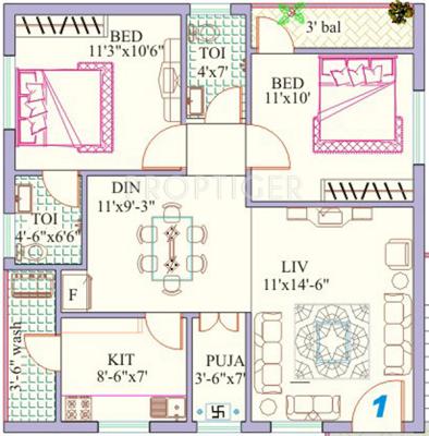 RK Prime (2BHK+2T (1,030 sq ft)   Pooja Room 1030 sq ft)