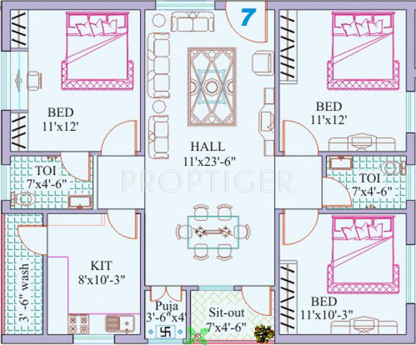 RK Prime (3BHK+2T (1,270 sq ft)   Pooja Room 1270 sq ft)