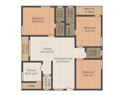Ashok Rohith Wooz (3BHK+3T (1,705 sq ft) + Pooja Room 1705 sq ft) Ashok Rohith Wooz (3BHK+3T (1,705 sq ft) + Pooja Room 1705 sq ft)