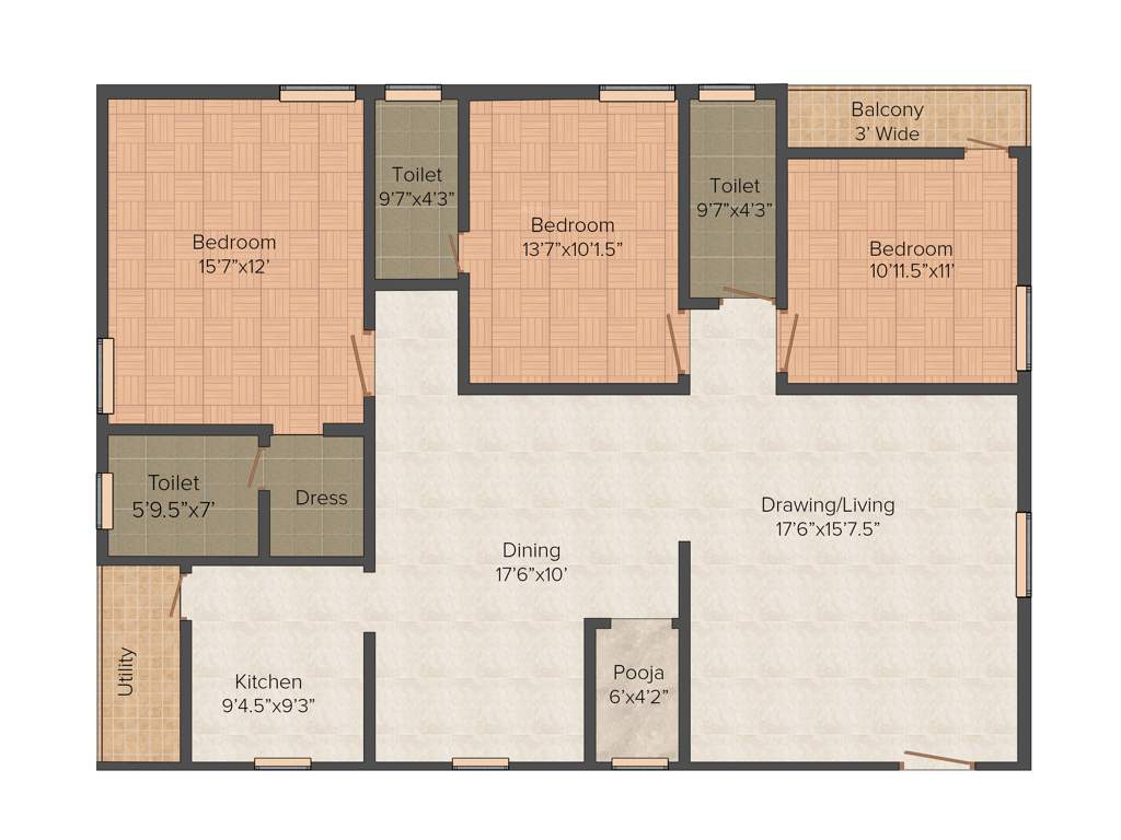 Ashok Rohith Wooz (3BHK+3T (1,813 sq ft) + Pooja Room 1813 sq ft)