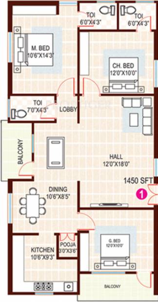AV Royal Residency (3BHK+3T (1,450 sq ft) + Pooja Room 1450 sq ft)