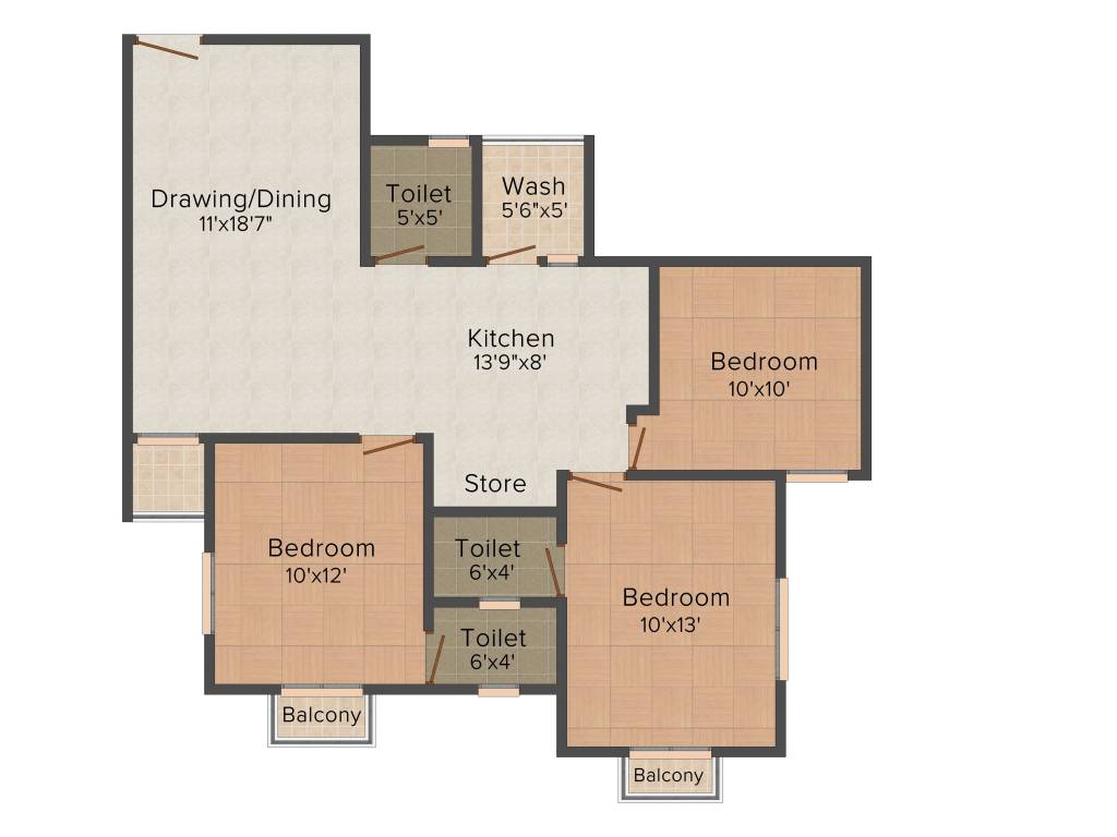 Aakash Everest Tricon (3BHK+3T (1,400 sq ft) 1400 sq ft)