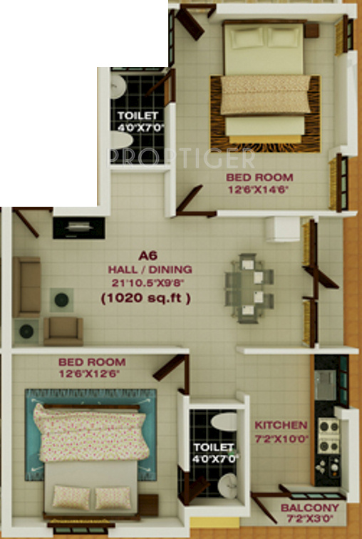 Brownstone Jade (2BHK+2T (1,020 sq ft) 1020 sq ft)