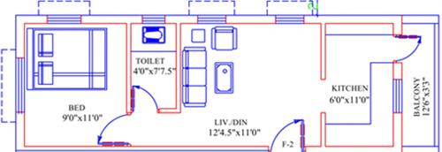 Madhav Associates Rukmani Flats Floor Plan (1BHK+1T)
