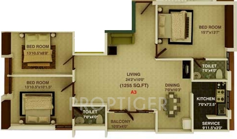 Brownstone Opal (3BHK+2T (1,255 sq ft) 1255 sq ft) Brownstone Opal (3BHK+2T (1,255 sq ft) 1255 sq ft)