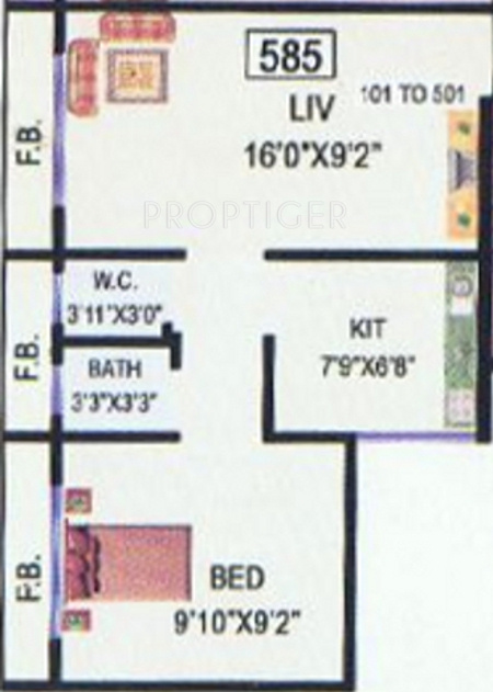 Raj Mangal Murti (1BHK+1T (585 sq ft) 585 sq ft)