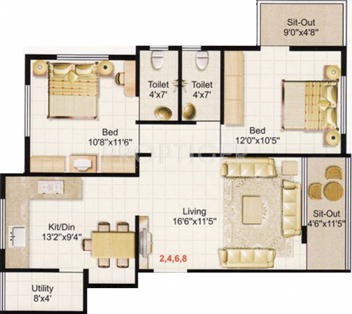 Ojas Kanak Apartment (2BHK+2T (991 sq ft) 991 sq ft)