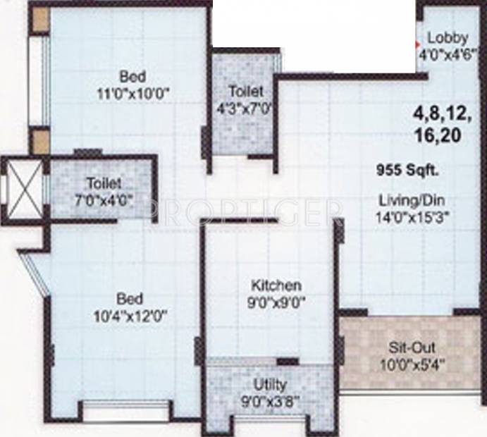 Ojas Heights (2BHK+2T (955 sq ft) 955 sq ft)