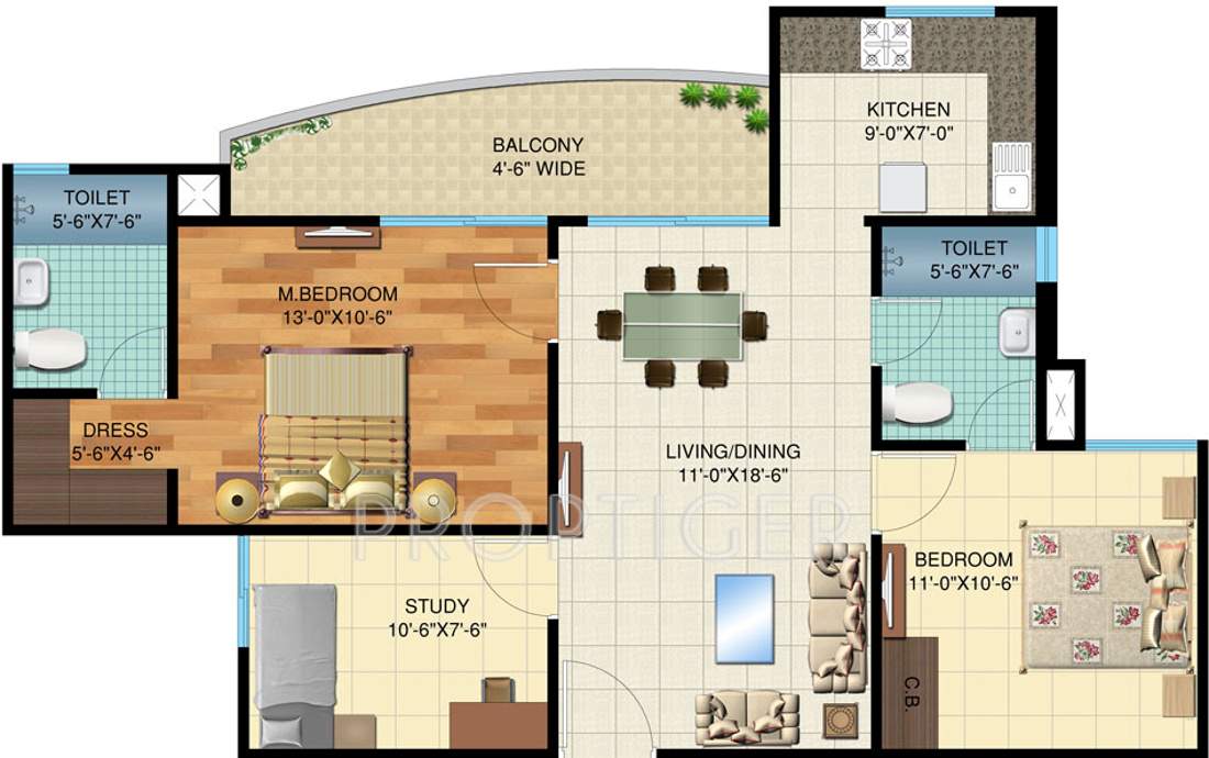 Paradise The Cadence (2BHK+2T (1,100 sq ft)   Study Room 1100 sq ft)