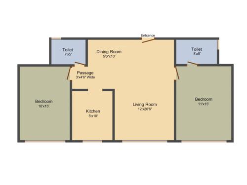 Huges 49 Elina (2BHK+2T (1,134 sq ft) 1134 sq ft)