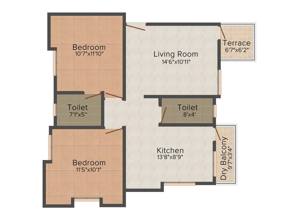 Achalare Basil Garden Rise (2BHK+2T (954 sq ft) 954 sq ft)