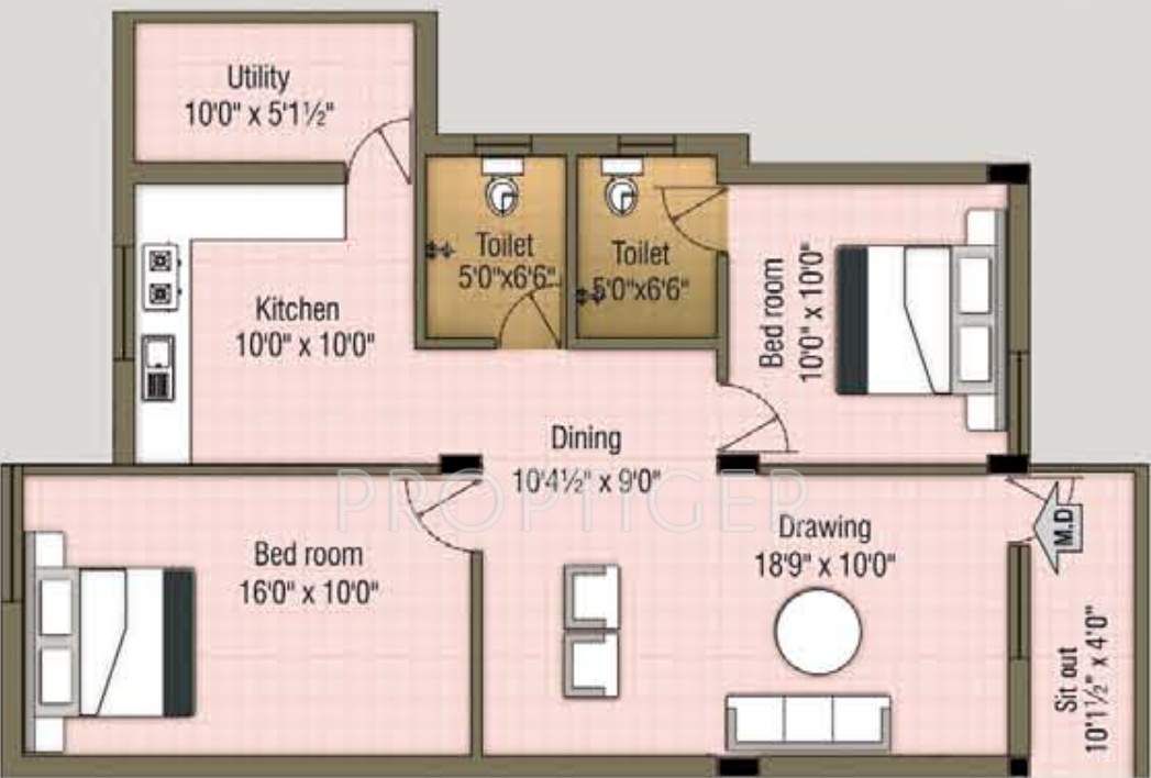 RR Kaliru (2BHK+2T (1,134 sq ft) 1134 sq ft)