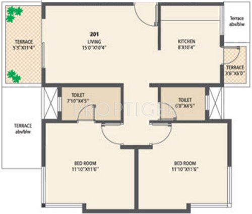 Achalare Walnut (2BHK+2T (848 sq ft) 848 sq ft)