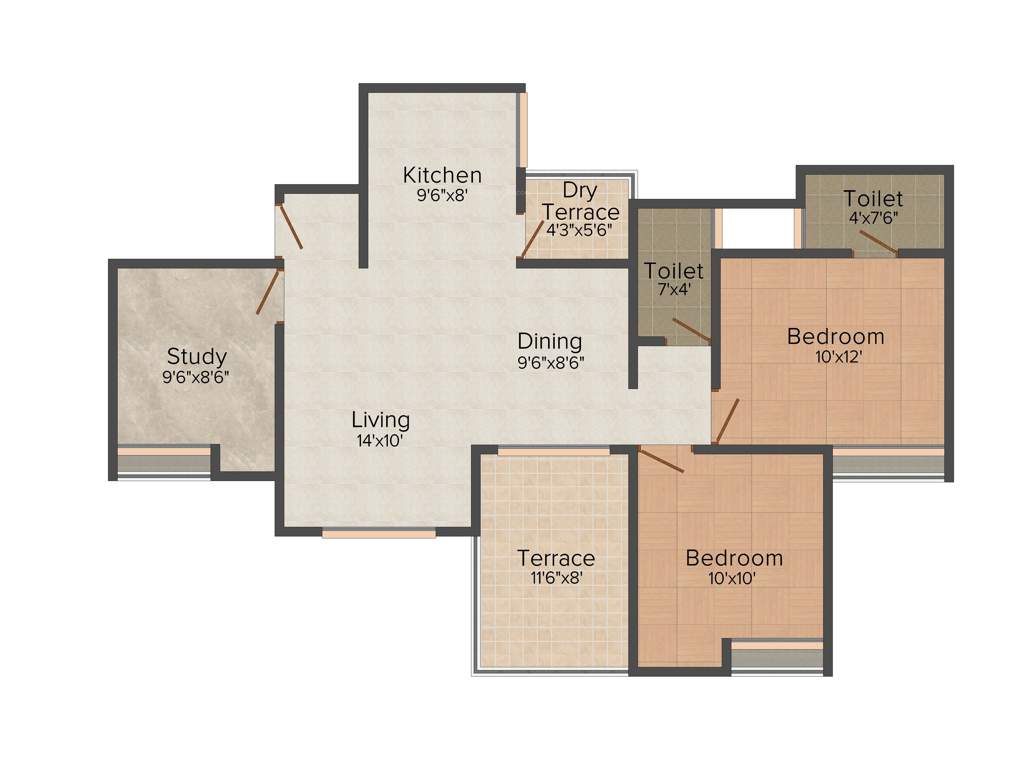 Ravinanda Sky Twins (2BHK+2T (1,110 sq ft) 1110 sq ft)