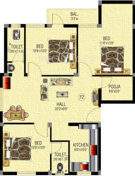 P J Brindavan Enclave (3BHK+2T (1,371 sq ft)   Pooja Room 1371 sq ft)