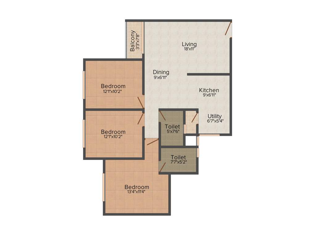 Salarpuria Sattva Laurel Heights (3BHK+2T (1,240 sq ft) 1240 sq ft)