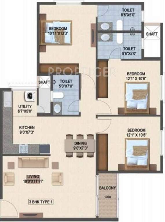 Salarpuria Sattva Laurel Heights (3BHK+3T (1,354 sq ft) 1354 sq ft)