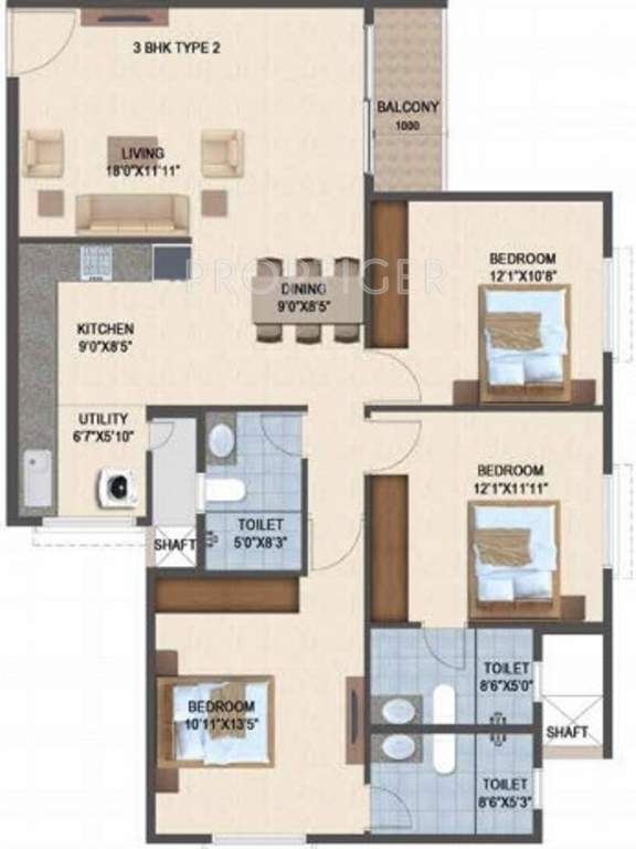 Salarpuria Sattva Laurel Heights (3BHK+3T (1,416 sq ft) 1416 sq ft)