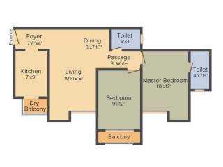 Ajmera Heritage City (2BHK+2T (927 sq ft) 927 sq ft)