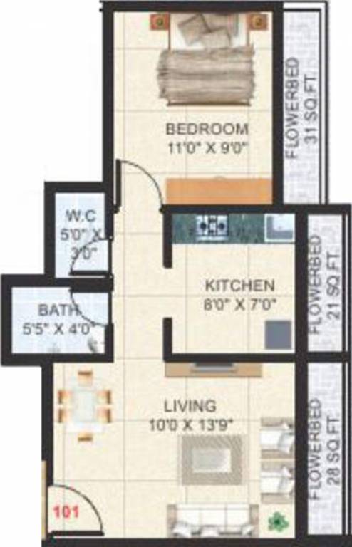 Yushan Maple Viva (1BHK+1T (715 sq ft) 715 sq ft)