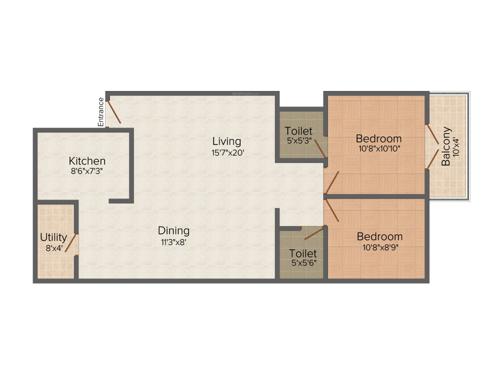 Aaiera Pelican 2BHK+2T (1,145 sq ft)