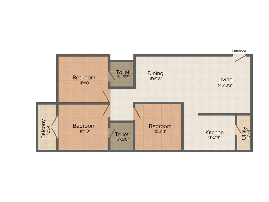 Aaiera Pelican 3BHK+2T (1,193 sq ft)