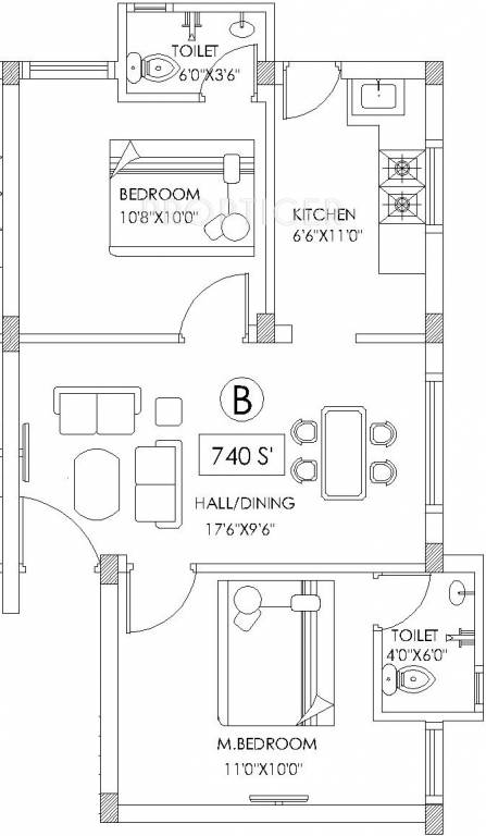 Le Mystic (2BHK+2T (740 sq ft) 740 sq ft)
