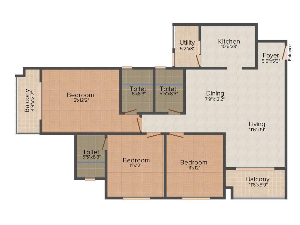 Purva The Waves (3BHK+3T (1,679 sq ft) 1679 sq ft)