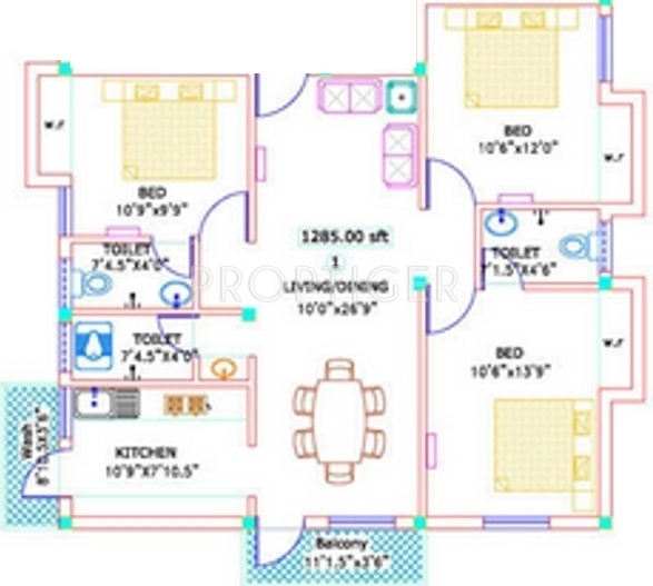 Kosalram Jawahar Enclave (3BHK+3T (1,285 sq ft) 1285 sq ft)