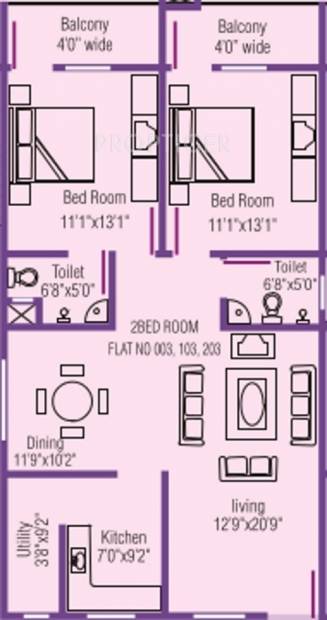 Mascot Residency (2BHK+2T (1,264 sq ft) 1264 sq ft)